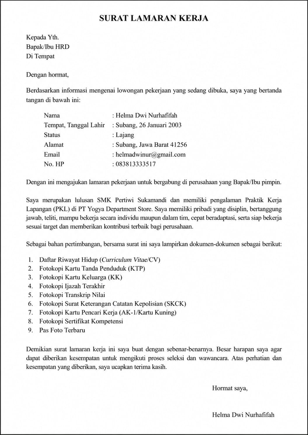 Surat Lamaran Kerja